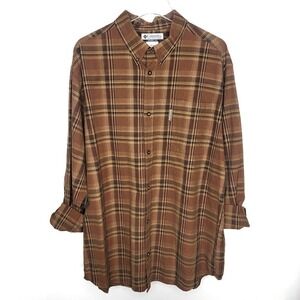 Columbia Mens Brown Plaid Casual Button Down Long Sleeve Shirt Size XL